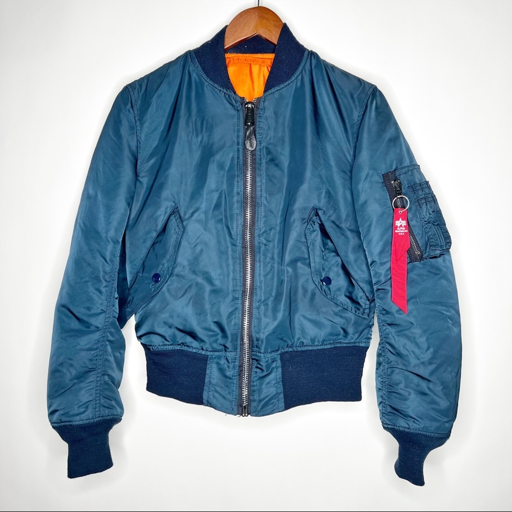 Alpha Industries MA 1 Bomber Jacket Bold Blue Slim Fit Nylon Military Size XS